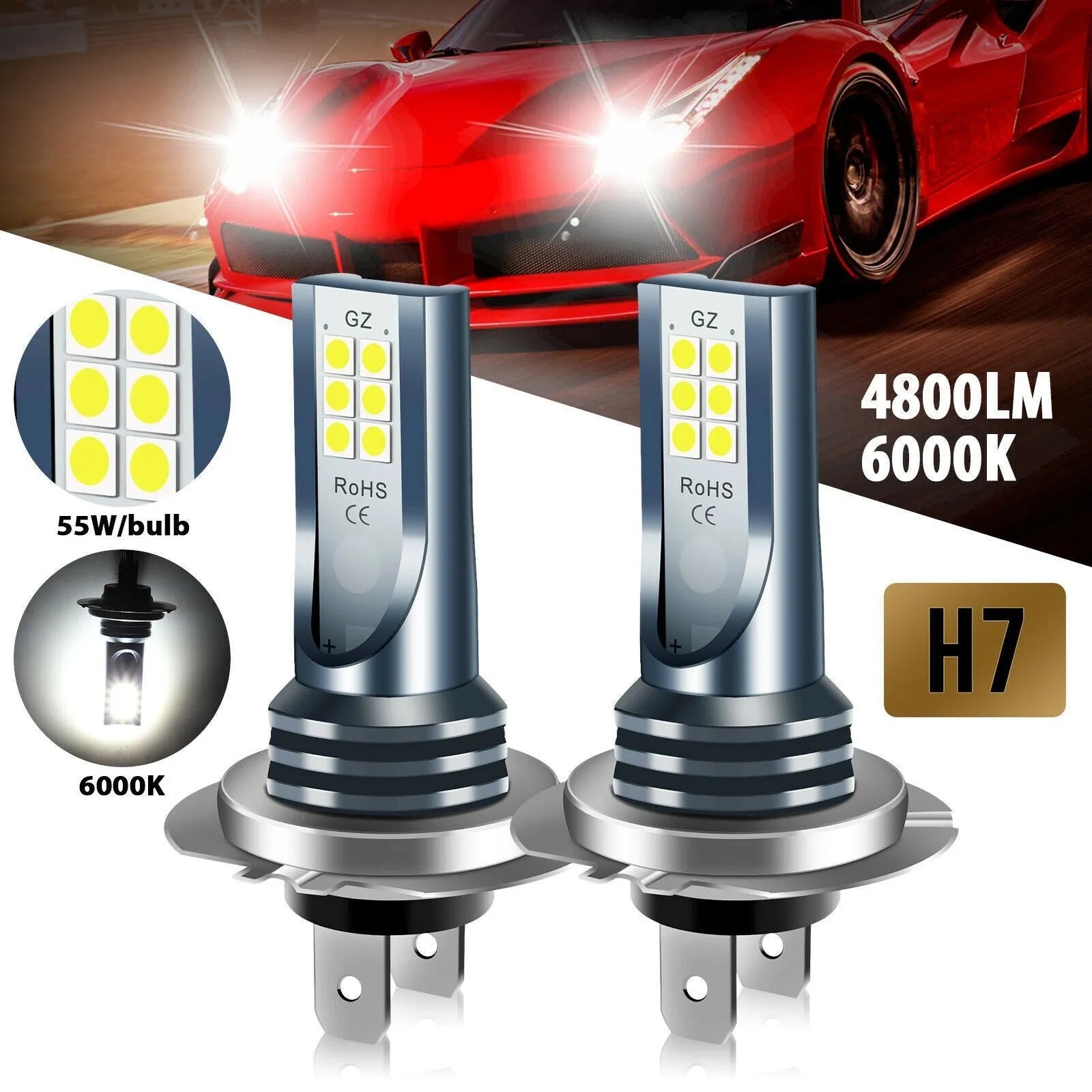 Universal 12-SMD LED car fog light bulb with aviation aluminium housing.