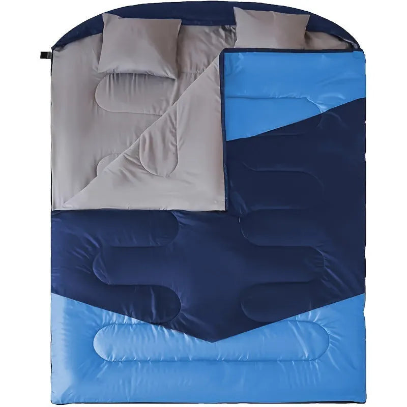 Portable seven-in-one sleeping bag, 90.6in by 61in, polyester, Black Double or Rhinestone Blue Double