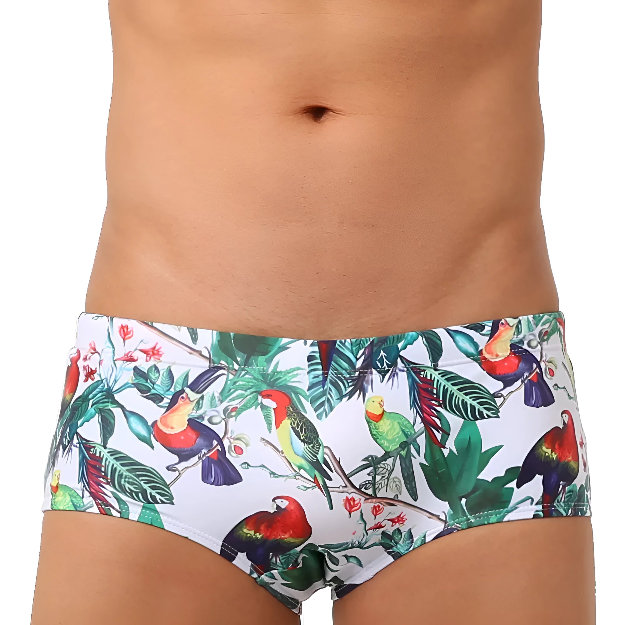 Men's swimming trunks with flower-bird print pattern in nylon small boxer style