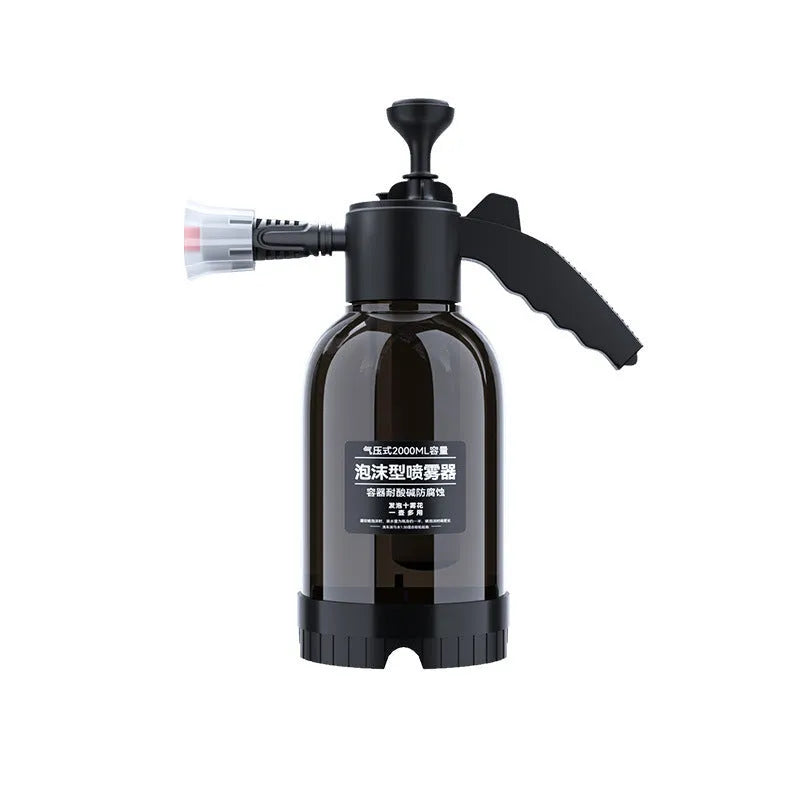Black 2L foam watering can with switch lock, aluminium oxide tie rod, and two nozzles for car washing and gardening