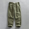Men's straight-leg cotton trousers in apricot colour with mid waist design