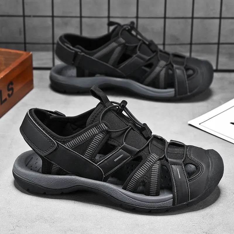 Men's casual sports shoes with mesh upper, rubber sole and velcro fastening in LX01 Blue and Black colours