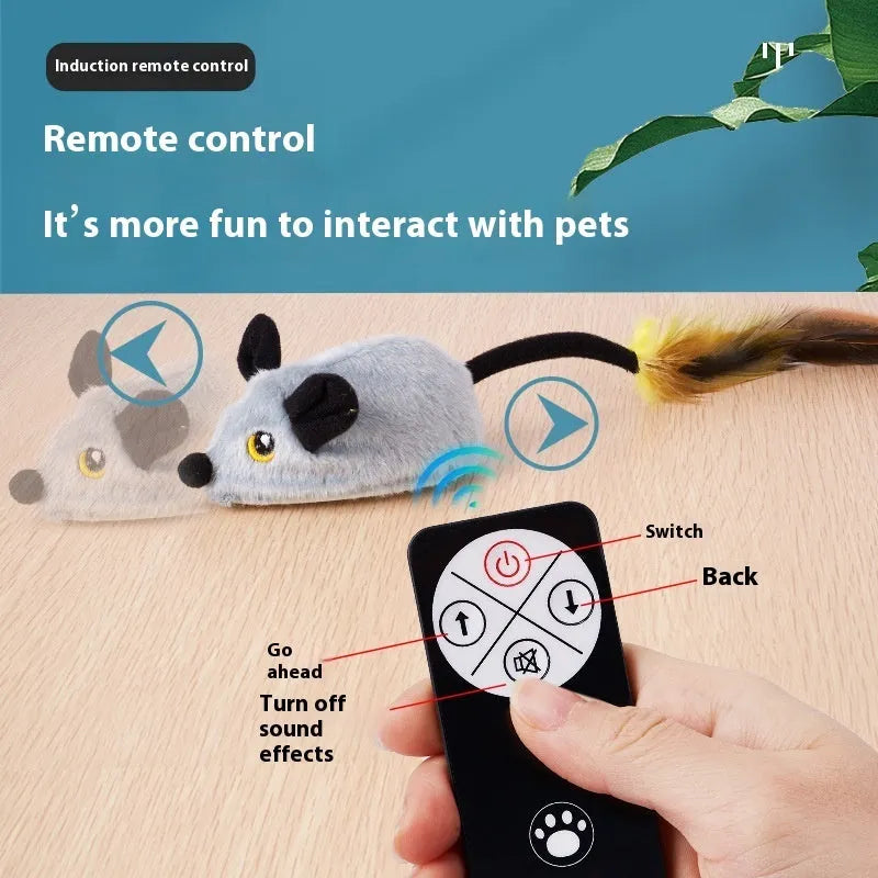 Simulation electric cat toy mouse in plush grey or yellow with remote control