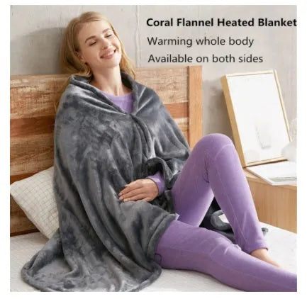 Dark grey USB electric heated plush blanket with round button zipper, shown folded.