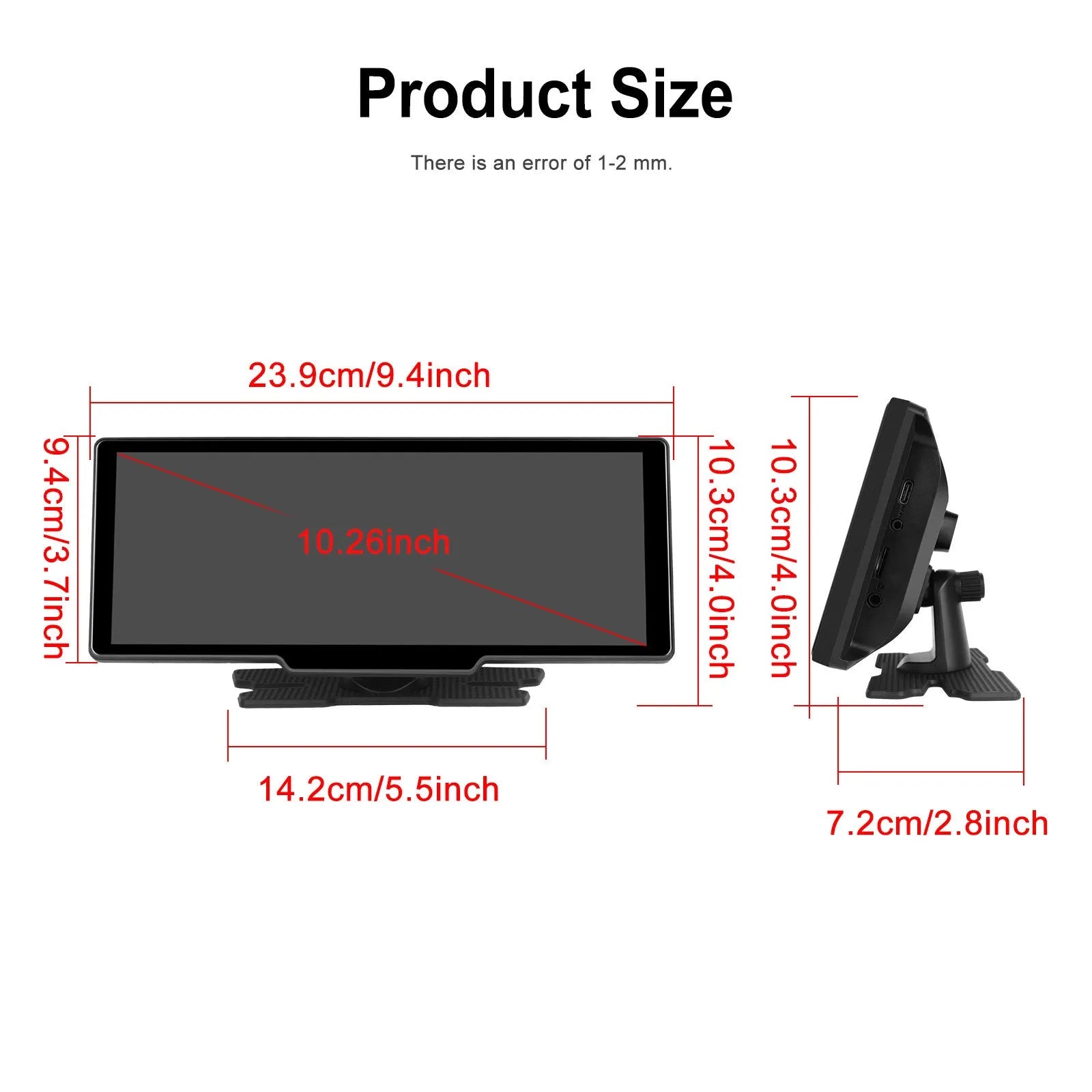 10.26-inch car DVR display unit with three-way camera system showing rear view footage on screen