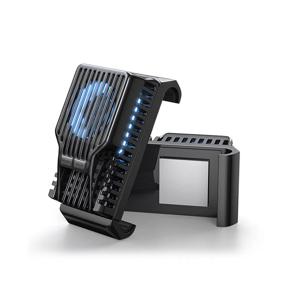 Black mobile phone radiator clip measuring 85mm with aluminium alloy cooling plates and USB cable