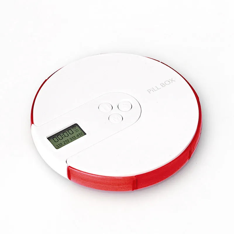 7-compartment alarm clock pill dispenser in multiple colours with timer display and compact 11 cm size