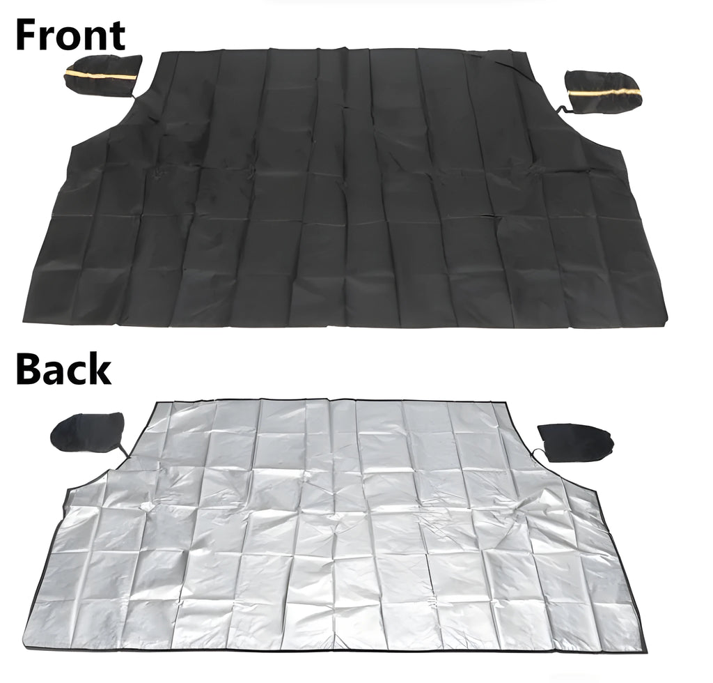 Magnetic car snow shield in Black or Silver, shown in 215x150x125cm or 245x180x145cm size for winter car cover use