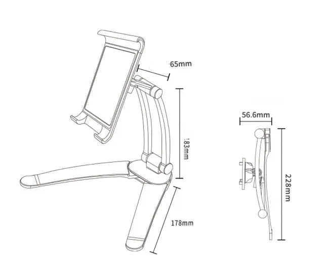 Aluminium alloy desktop tablet stand with adjustable clips and 360-degree rotation for tablets up to 10.5 inches