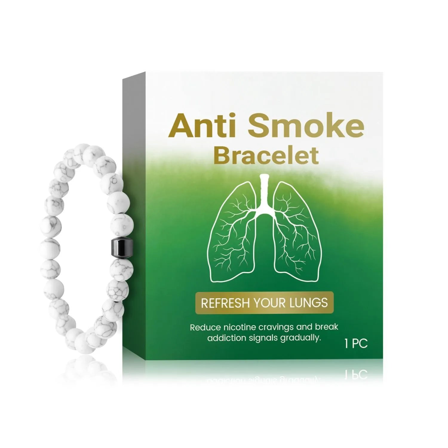 Women's synthetic turquoise smoke prevention bracelet showing adjustable single-piece design
