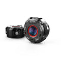 Black waterproof sports digital camera with compact design shown next to an SD card.