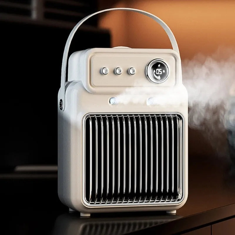 White 2-in-1 ceramic table heater and humidifier with digital control panel.