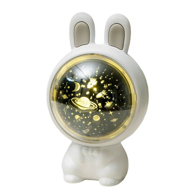 Rabbit star light projector lamp for children's home decor, rechargeable USB night light, white or pink, 110x93x121mm