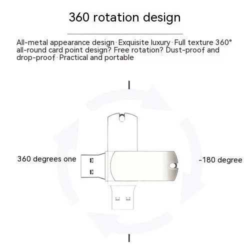 White metal rotating USB flash drive showing compact 34mm size with protective shell
