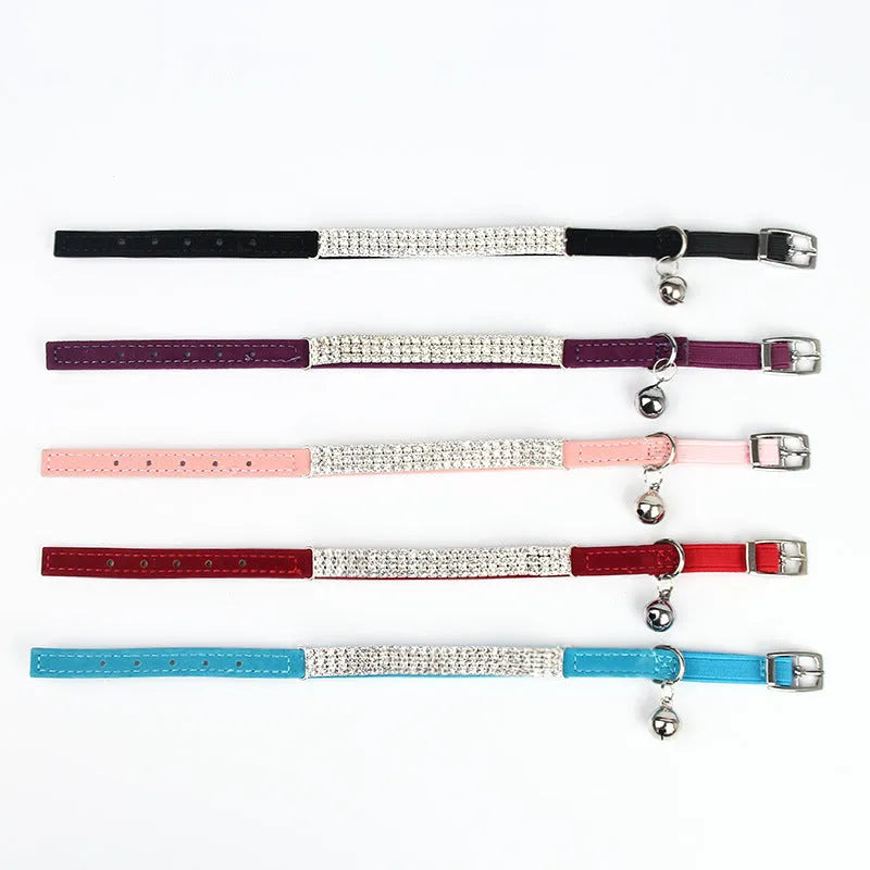 Rhinestone suede cat collar with adjustable length from 20cm to 30cm and velvet material in various colours