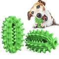 Cactus-shaped dog toothbrush toy in green or yellow, with bumps and channels for dental care, measuring 13cm by 8cm.