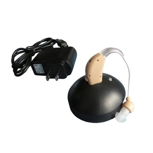 Rechargeable digital behind-the-ear hearing aid device with plastic casing