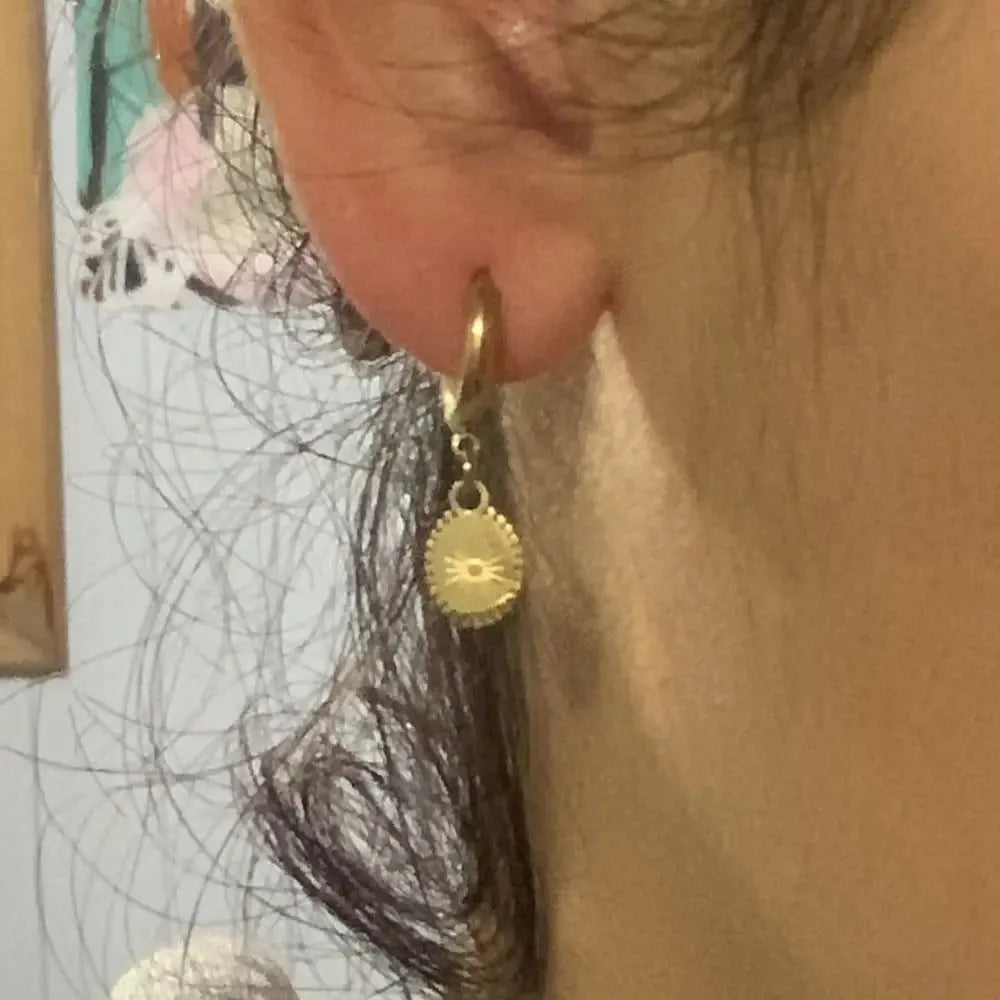 Stainless steel geometric earrings with ellipse design elements and ear button fastening