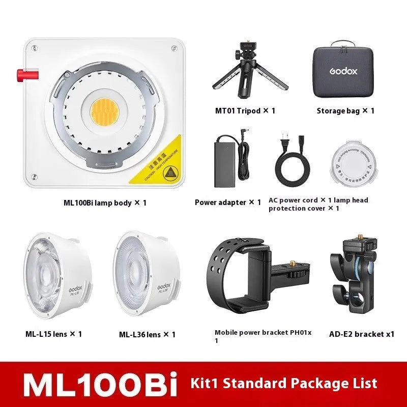 Shenniu ML100Bi professional photography LED fill light kit with lenses, bracket and storage bag
