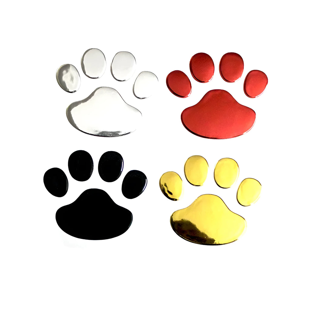 PVC footprint sticker 60x60mm with chrome finish and adhesive back, shown in silver, gold, red or black.