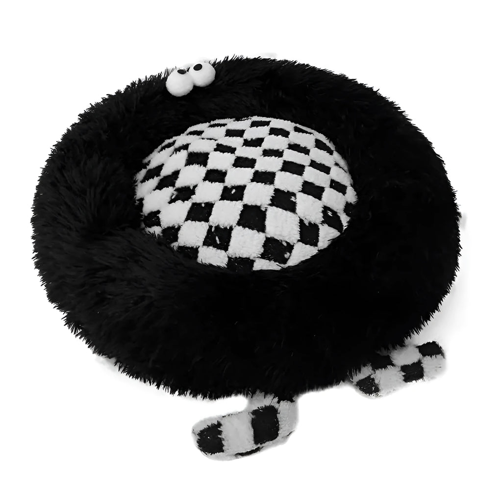 Circular plush dog bed nest for small medium dogs in black, pink, or yellow
