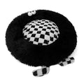 Circular plush dog bed nest for small medium dogs in black, pink, or yellow