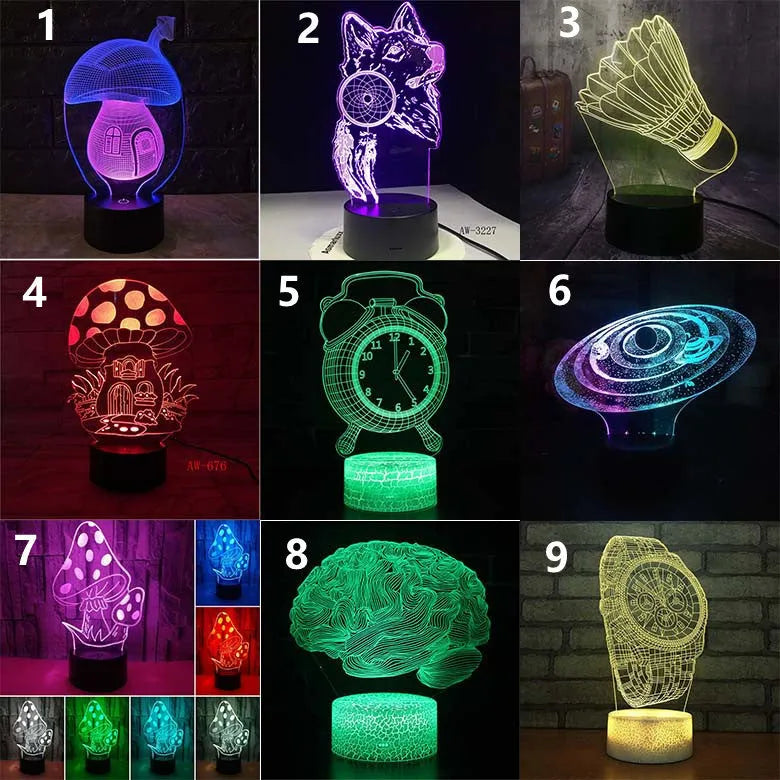 Black and colourful 3D remote control LED desk lamp on a desk