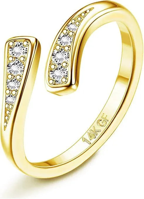 Geometric toe ring with 0.5mm thickness and 14K gold plating over copper, showing four style variations