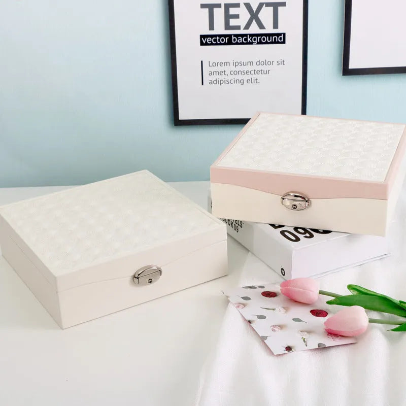 Large red or white PU leather jewellery storage box for necklaces and rings.