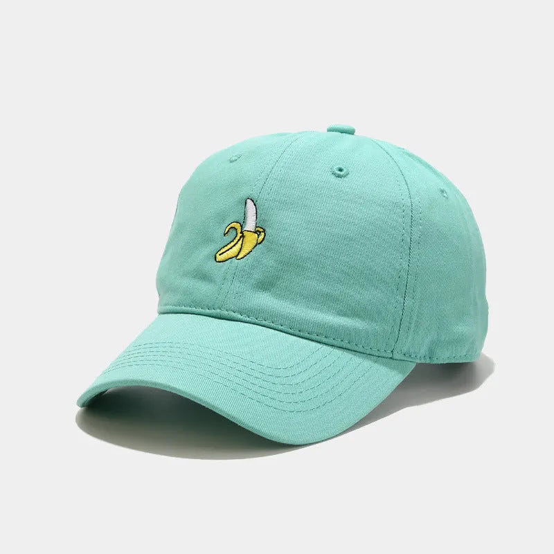 Adjustable baseball cap with banana embroidery in various colours