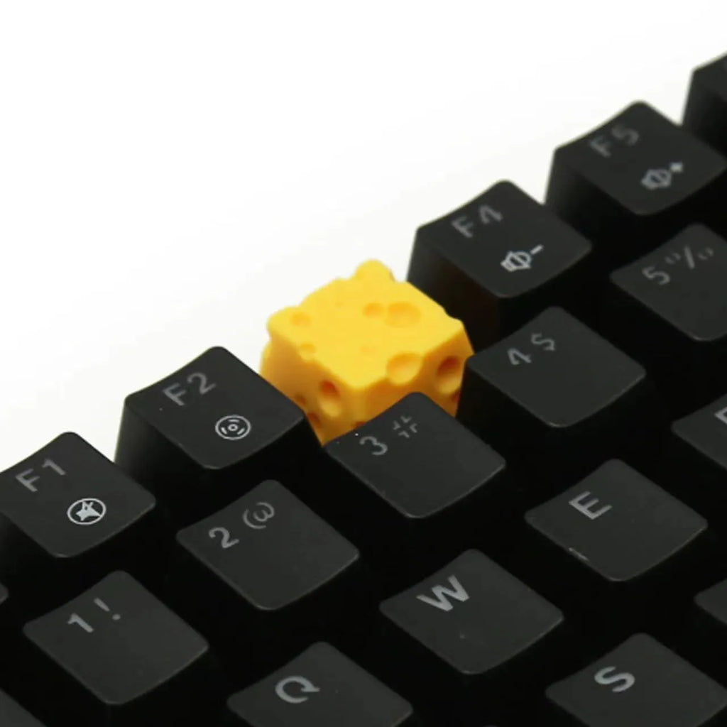 Yellow resin cheese key cap with 3D sculpted texture for mechanical keyboards