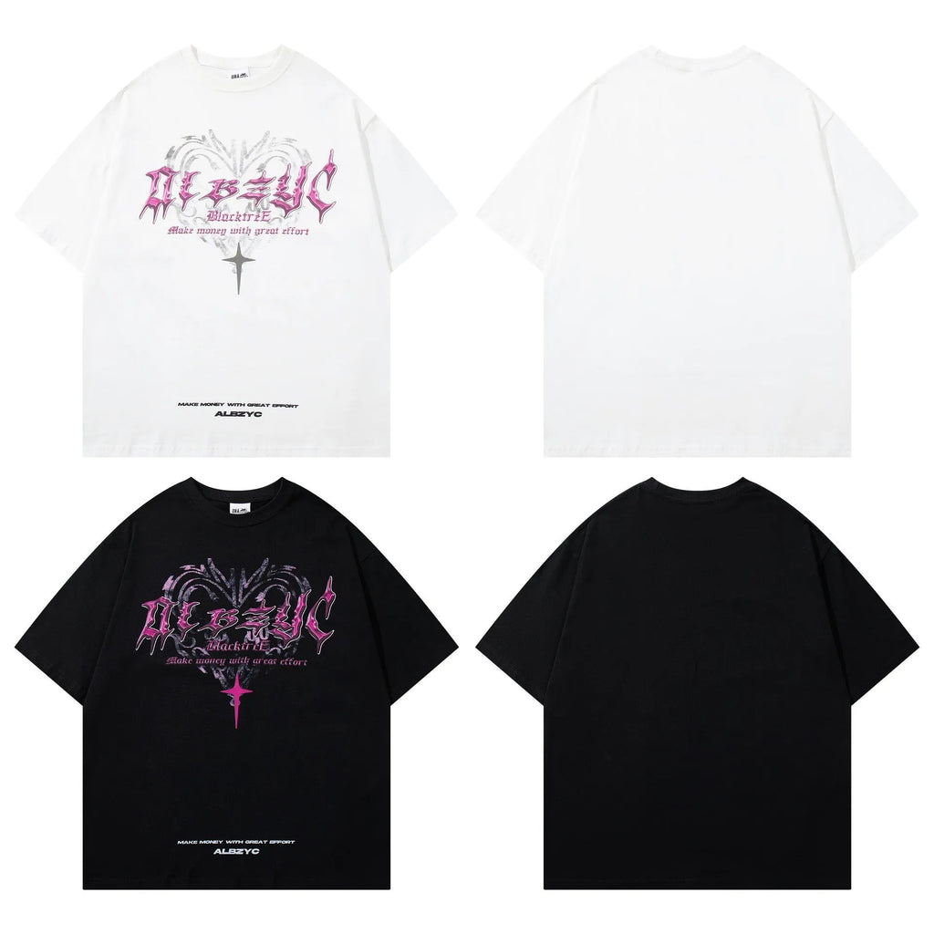 Retro design printed cotton t-shirt in loose fit with short sleeves and round neck