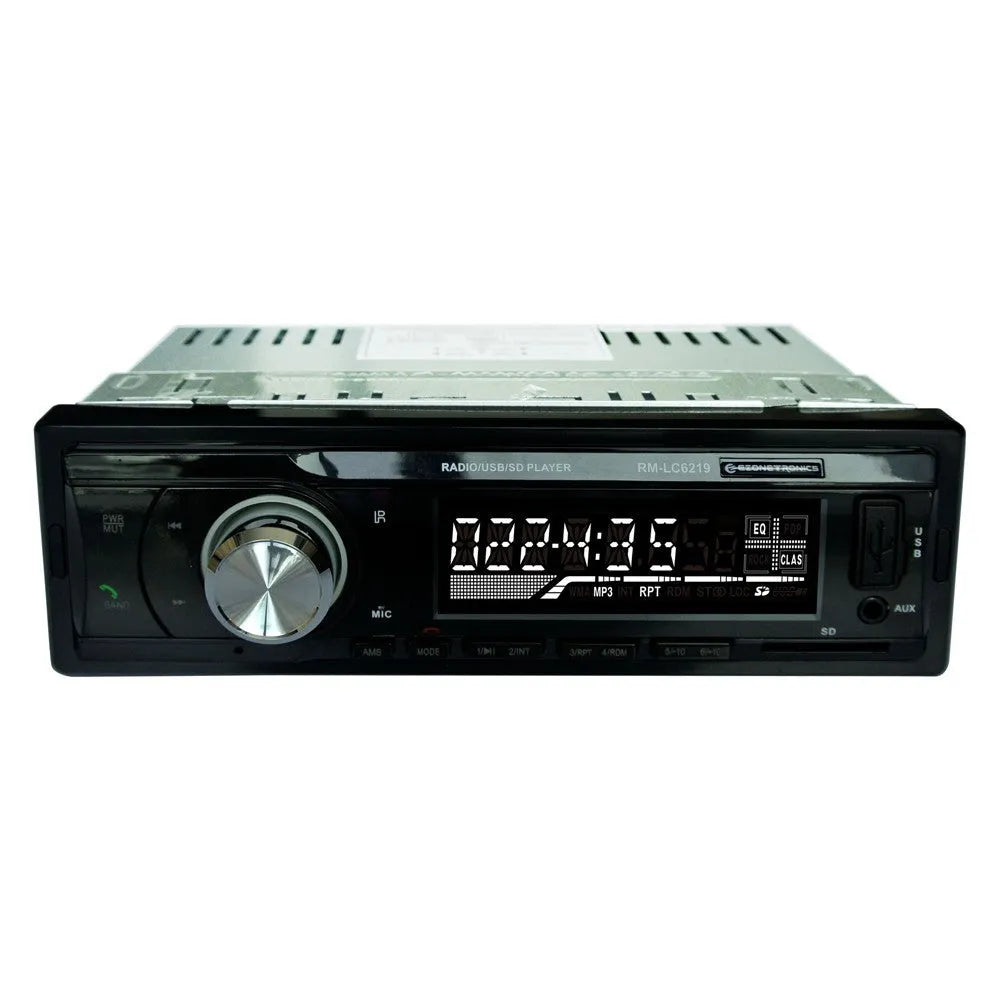 EZONETRONICS car Bluetooth FM MP3 stereo receiver with USB, SD, and AUX inputs on front panel.