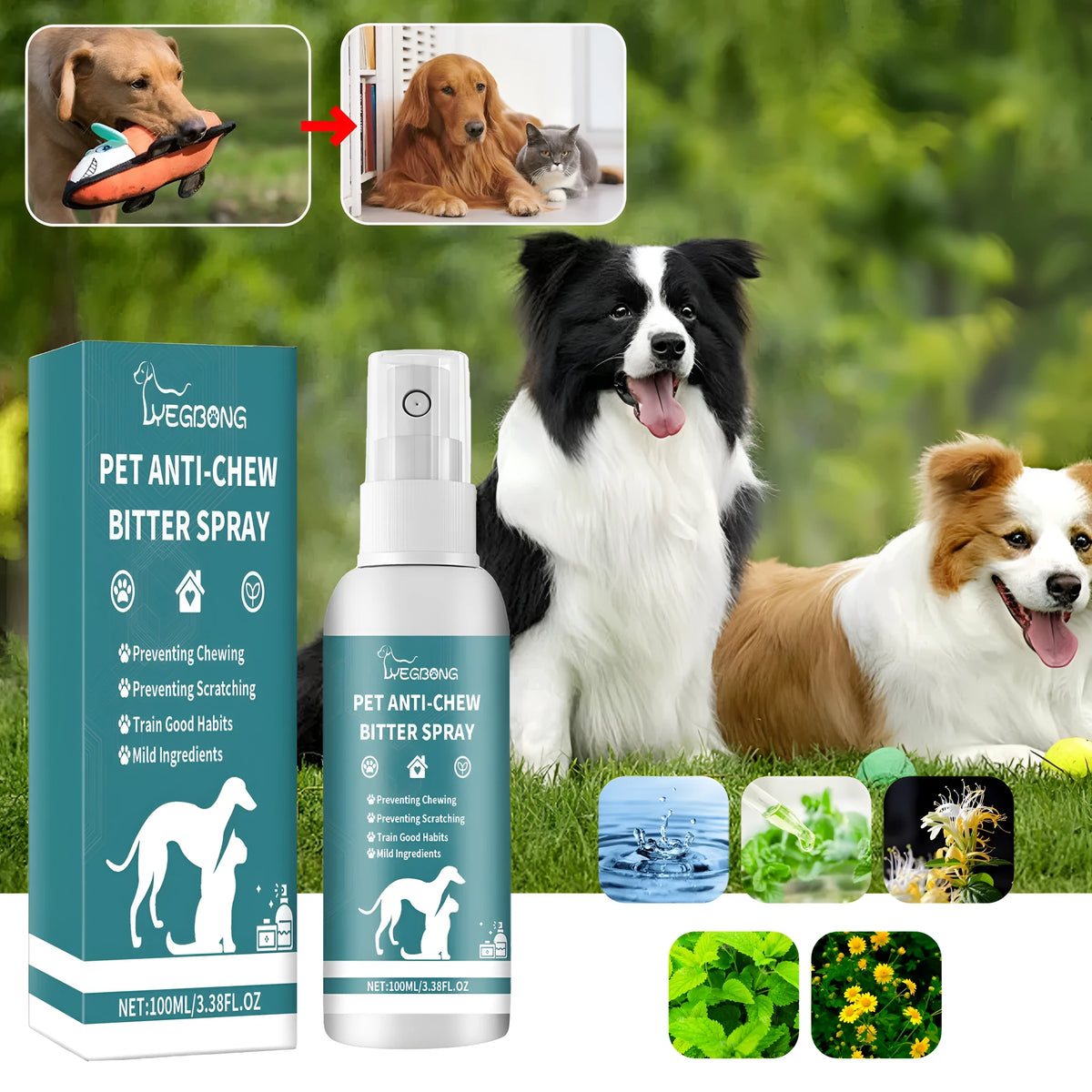 100ml pet correction chewing spray bottle for dogs and cats, anti-scratching sofa and gnawing deterrent