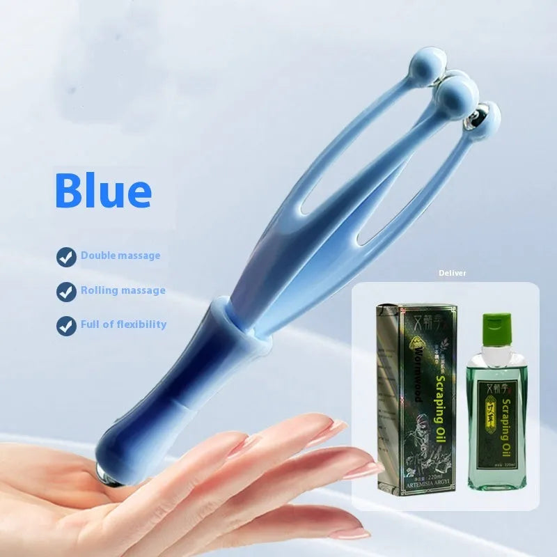 Blue and white finger massager with 5 steel balls for hand joint care