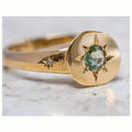 Golden adjustable ring with oval asterism zircon centre and micro inlay star pattern on zinc alloy band