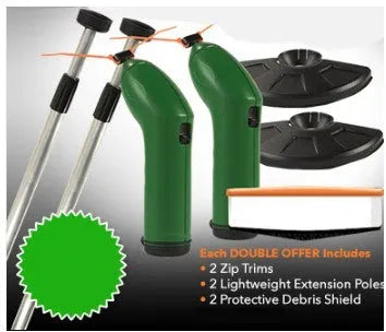 Cordless lawn trimmer with extension pole and protective debris shield for garden trimming tasks