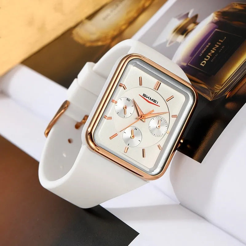 Square silicone waterproof watch for girls with thin 10.8mm case in multiple colour options