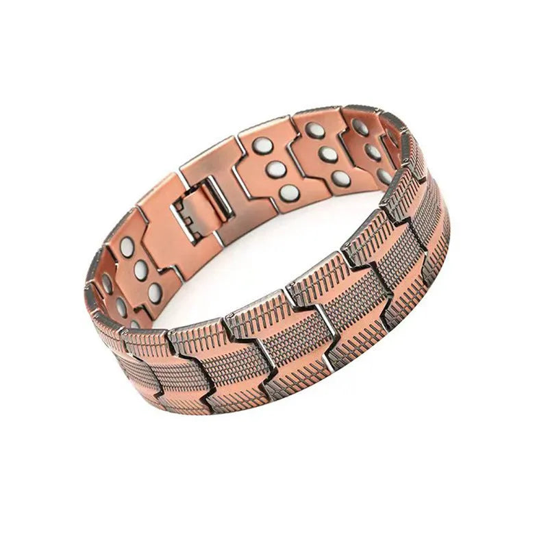 Carved retro three rows full magnet bracelet in zinc alloy, unisex, bronze brushed finish