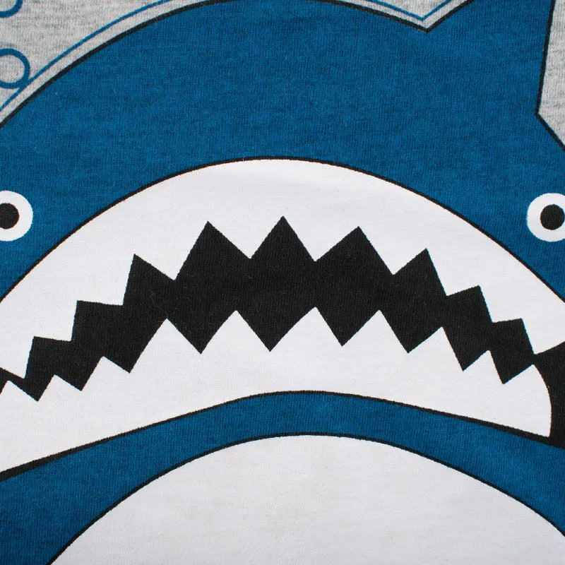 Grey cotton children's short sleeve T-shirt on a size chart