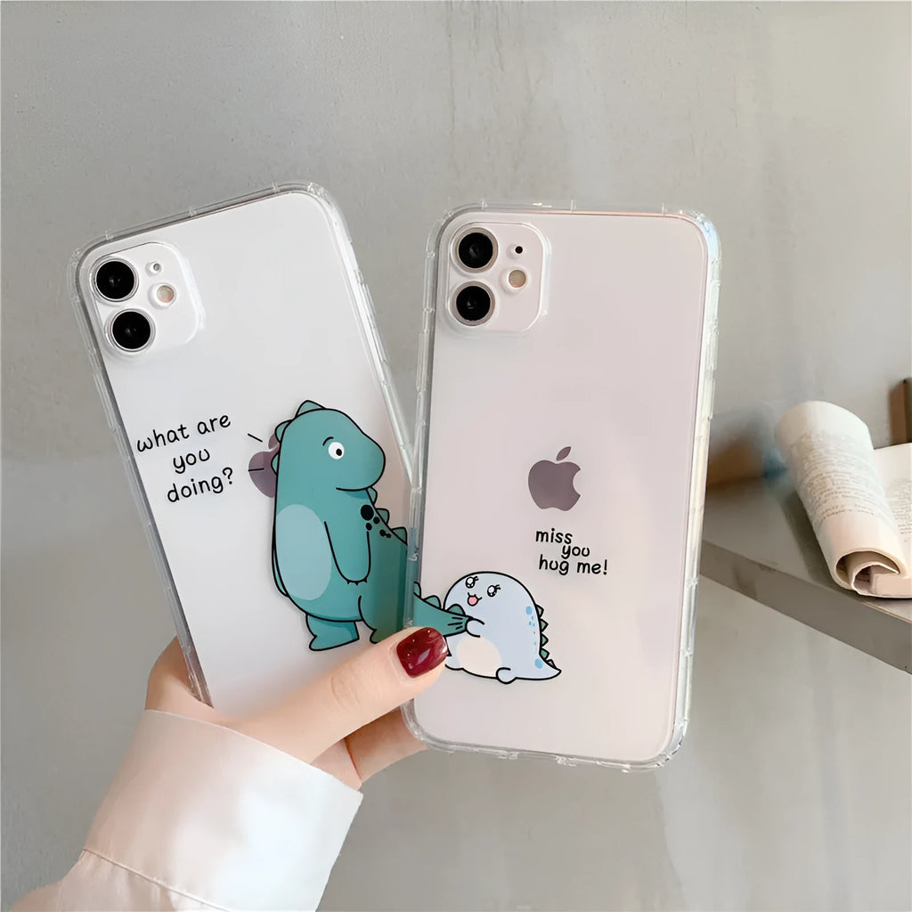 Transparent airbag anti-fall iPhone case with dinosaur design for iPhone 7 to 14 series