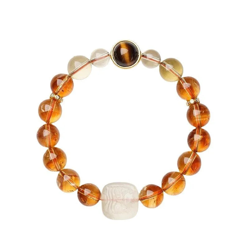Carved citrine ethnic bracelet with geometric design measuring 10mm