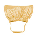 Adjustable waterproof shower cap for pets in gold colour showing 18-22cm size range