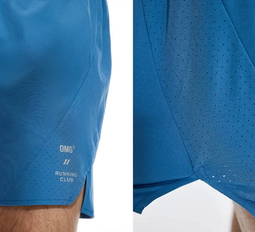 Running shorts in Mysterious Black with laser punching stitching and four-sided stretch fabric, sizes 2XL to XL.
