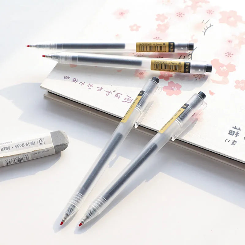 12 black frosted finish retractable gel pens with 0.5mm tips and two refill cartridges