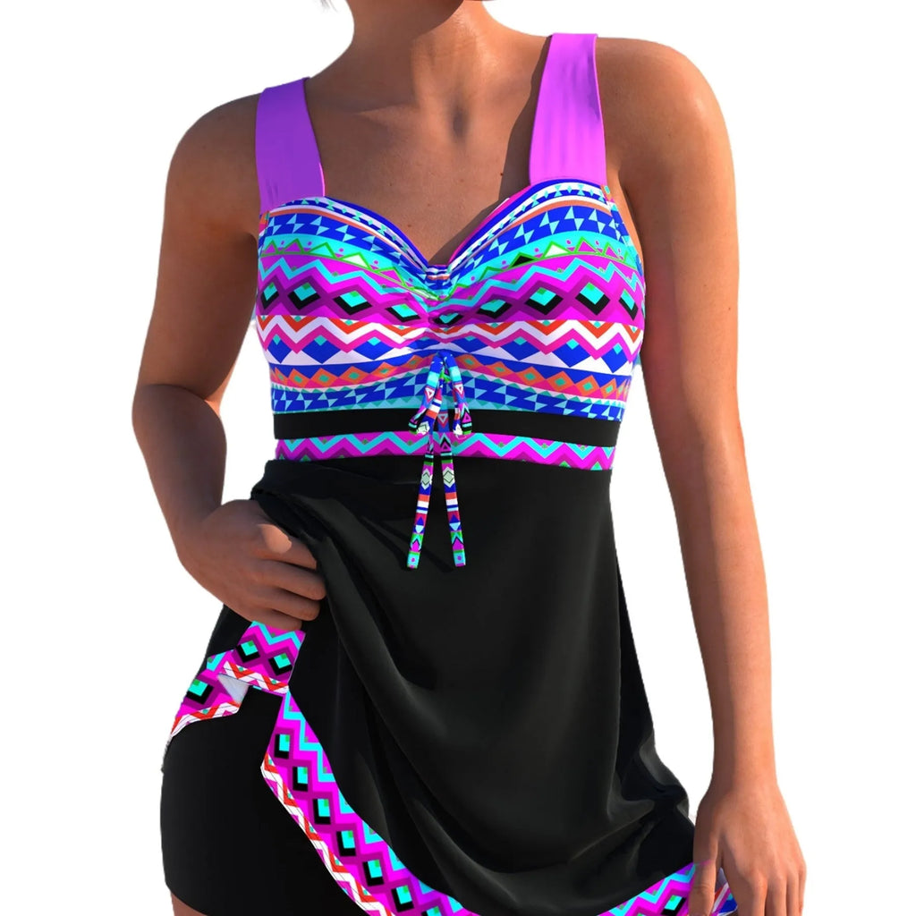 Plus size women's split skirt bikini swimsuit in quick-drying polyester fabric