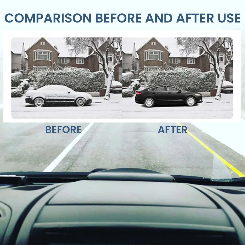 Black car deicer with special glass for snow removal, measuring 5cm