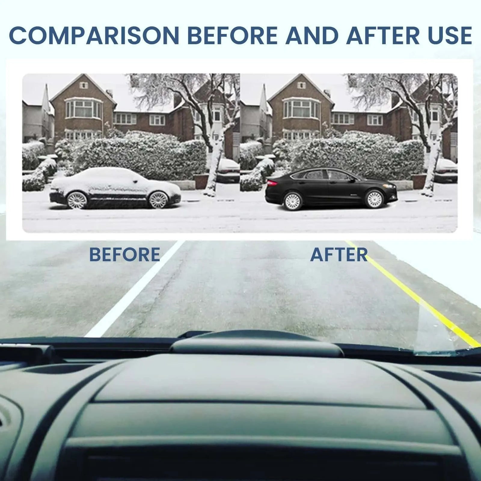 Black car deicer with special glass for snow removal, measuring 5cm