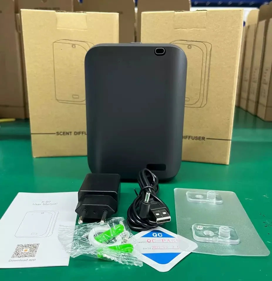 White smart HVAC wall mount essential oil diffuser with 150ml capacity and app control interface
