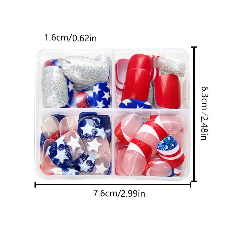 Independence Day nail art set with American five-pointed star design and European square style